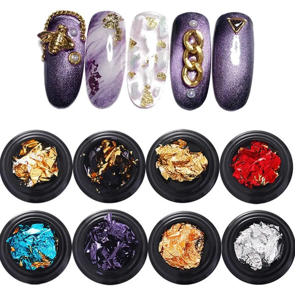 8 видов стилей дизайн ногтей блестящие цветные алюминиевые листы 3D DIY покрытие