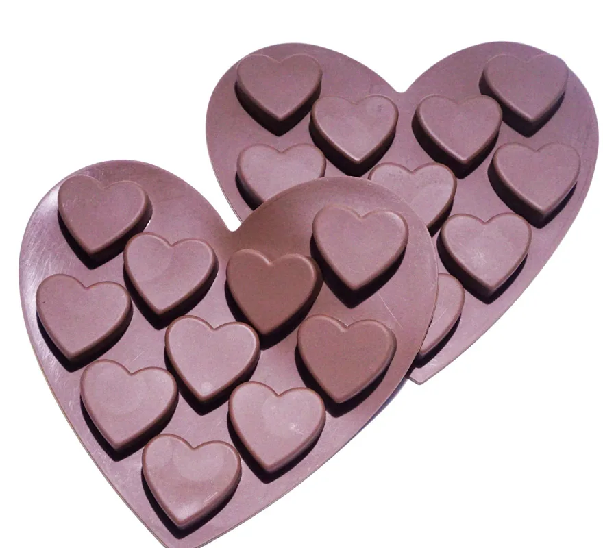 

10 Cells Brown Color Silicone Heart Chocolate Molds For Cake Decoration Baking Tools Diy Biscuit Fondant Epoxy Candy Cake Molds