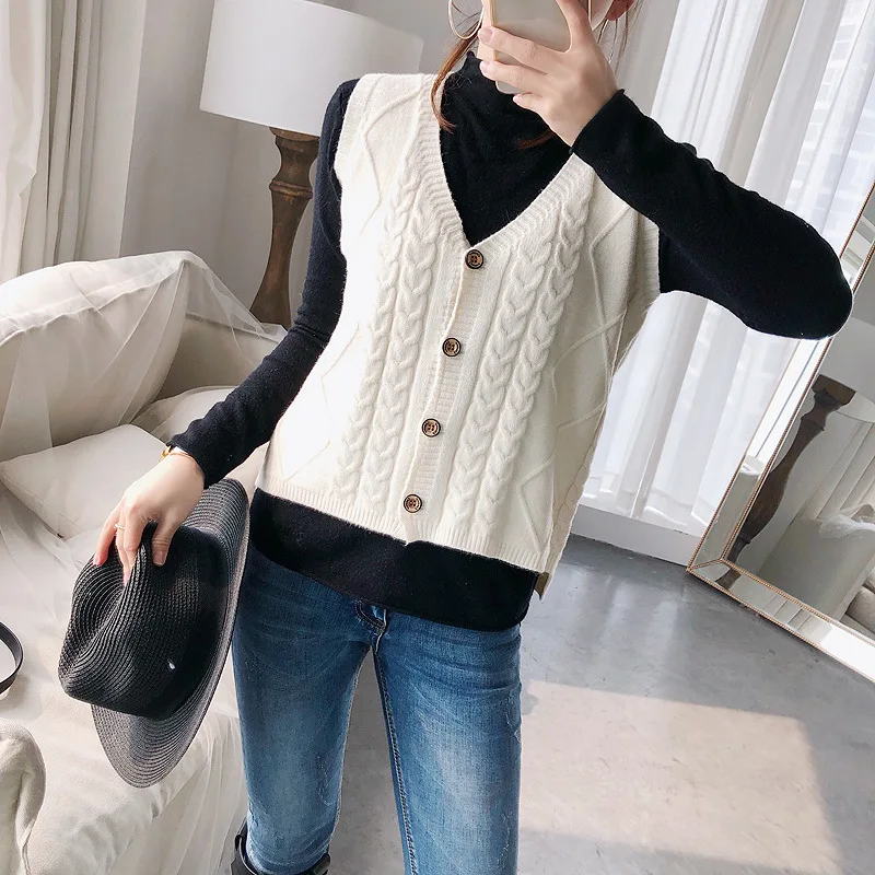 Осенне-зимний вязаный жилет 2019 корейская версия короткий свитер женский