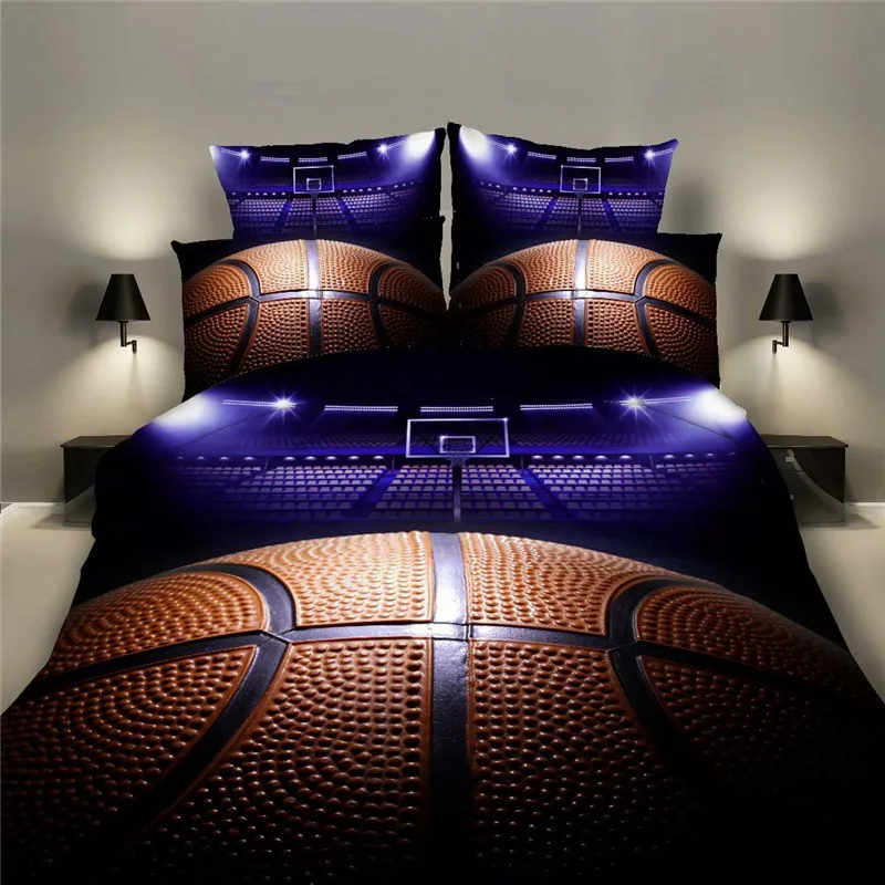 Quilt Cover Football Bedding Set 3-piece Sheet Child's Boys Sky Adornment Cotton Pillowcases Nordic Bed Double Basketball Bedset | Дом и
