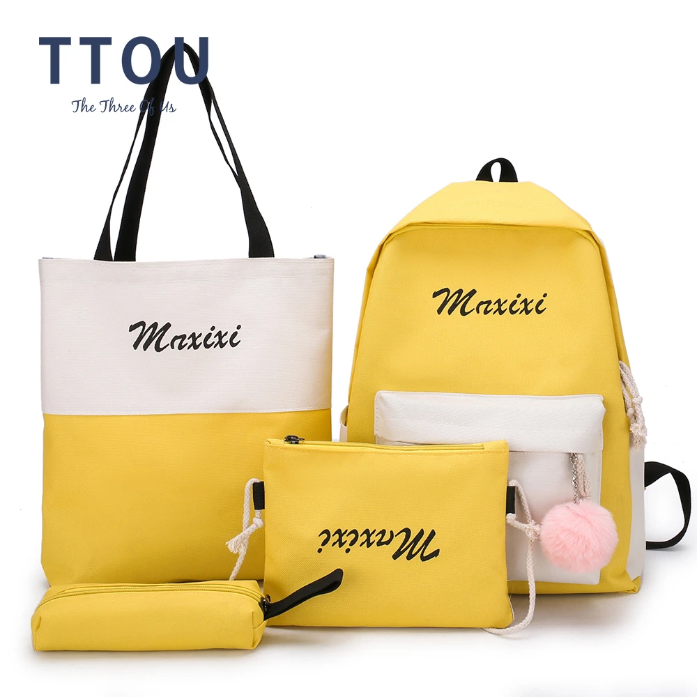 TTOU 4 шт./компл. женские школьные рюкзаки нейлоновая школьная сумка с буквенным