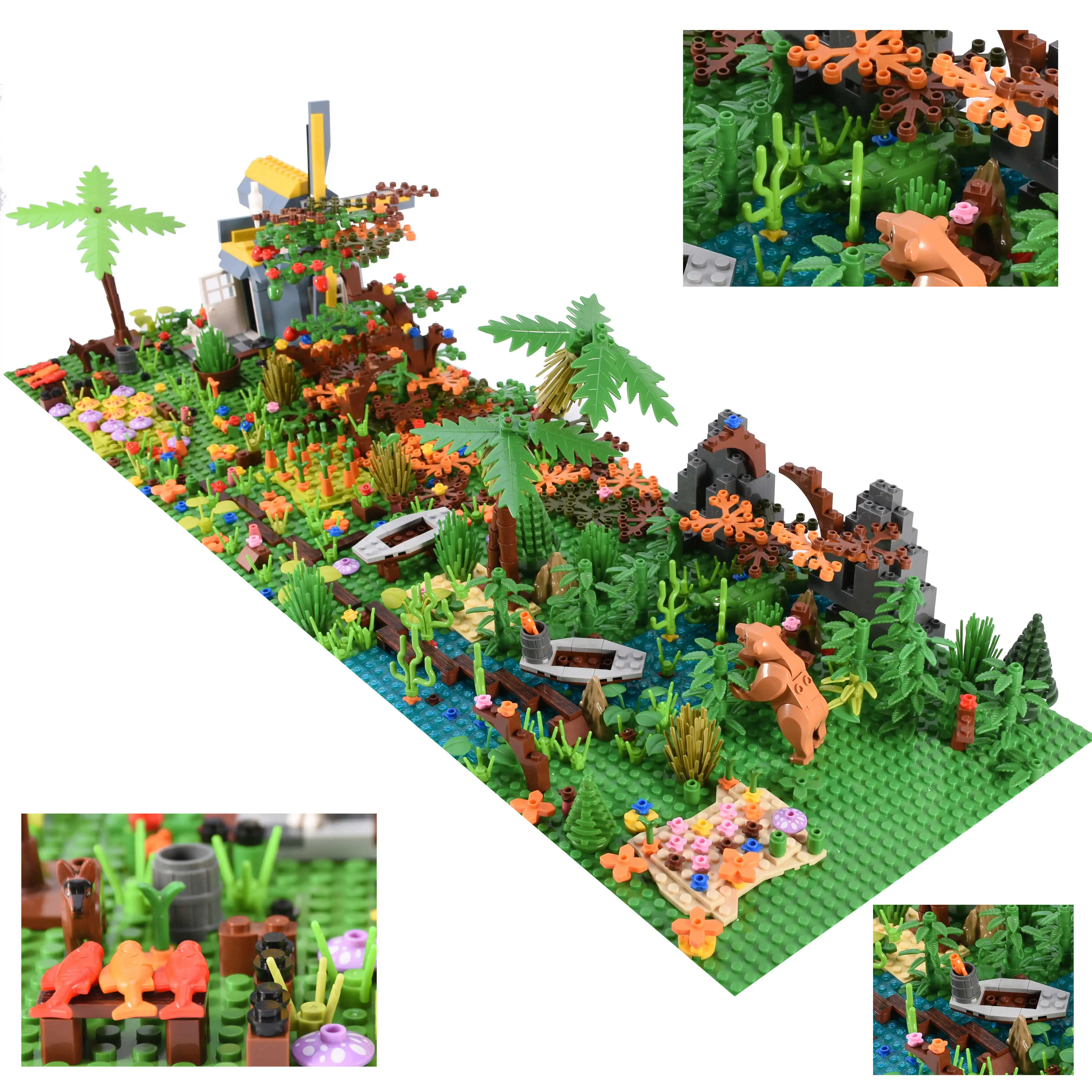 

1018PCS Small Particles Tropical Rain Forest Building BlocksAnimal Home Garden Plant Kingdom Big Educational Toy Parent-child