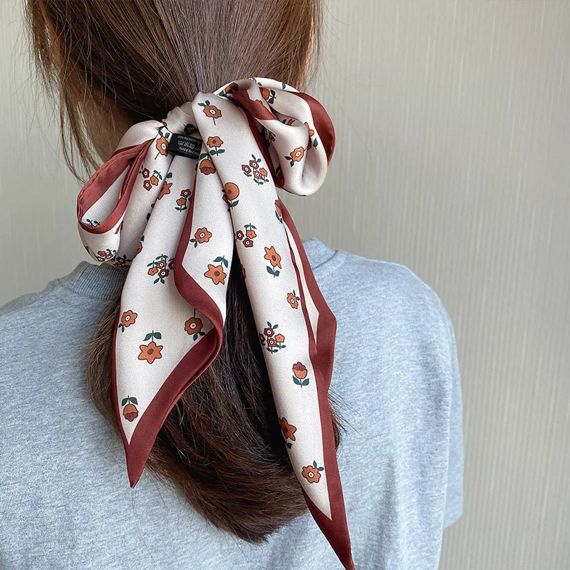 

90*10cm 2021 New Hairband Female Tying Hair Streamer Head Rope Retro Silk Scarf Women Small Long Ribbon Decorative Headscarf