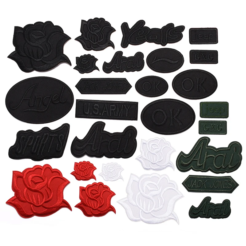 

5pcs Black Sweatpants Sport Embroidery Cloth Sticker Angel Jeep OK English Alphabet Iron Patch Clothes Hat Jeans Sew Decoration