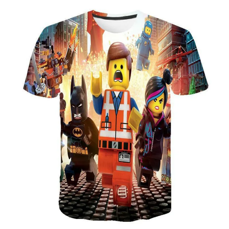 

2021 3D children's cartoon LEGO T-shirt, boys and girls fashion leisure custom personality fun Harajuku Street crew neck T-shirt