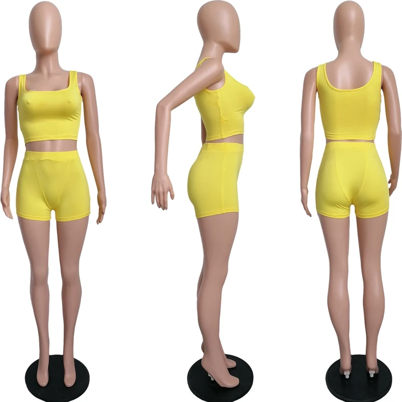 

Wholesale Items Casual Tracksuit Women Summer Clothing Bodycon Two Piece Set Sportwear Tank Crop Top and Shorts Matching Sets