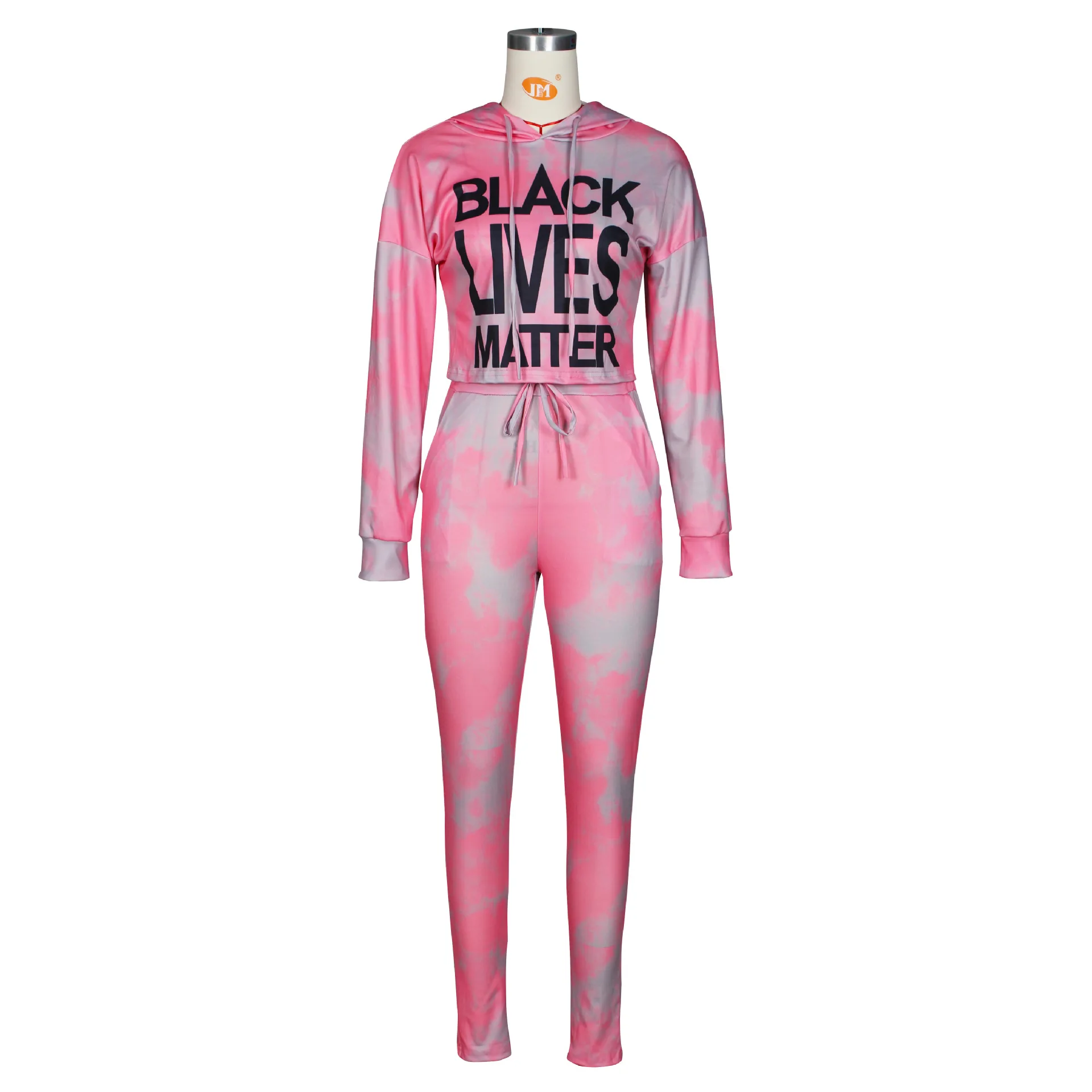 

Women's 2 Piece Set Tie Dye Black Lives Matter Letter Print Hooded Top Fall Clothes Winter Clothing Two Piece Top and Pant Set