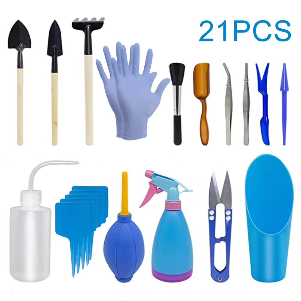 

21pcs Hand Transplanting Non Slip Handle DIY Succulent Plants Garden Tool Set Durable Gift T Type Tags Shovel Rake Lightweight