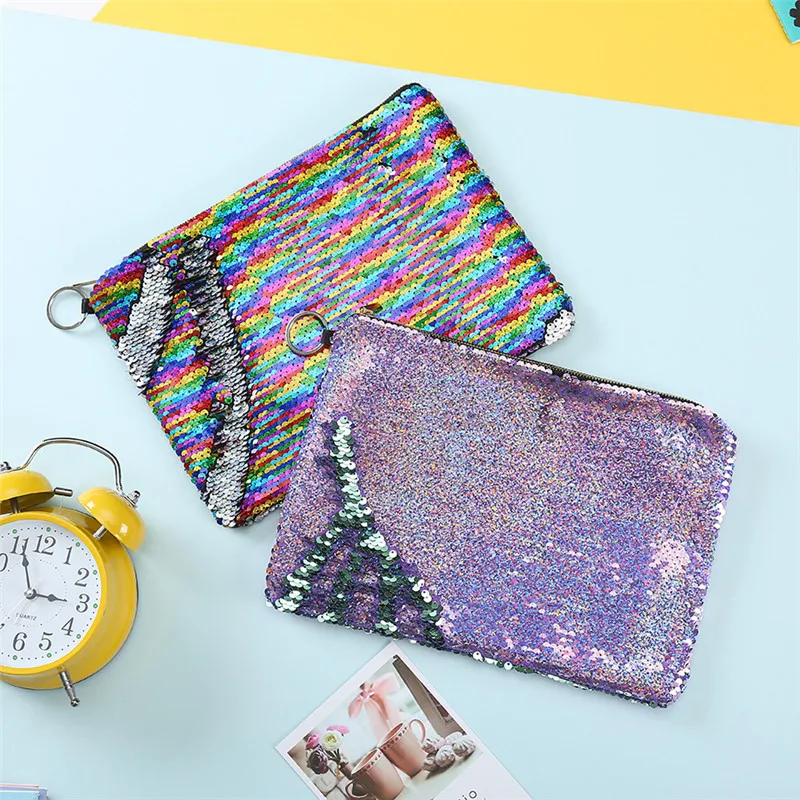 Дорожная косметичка с блестками для женщин на молнии ручной органайзер макияжа