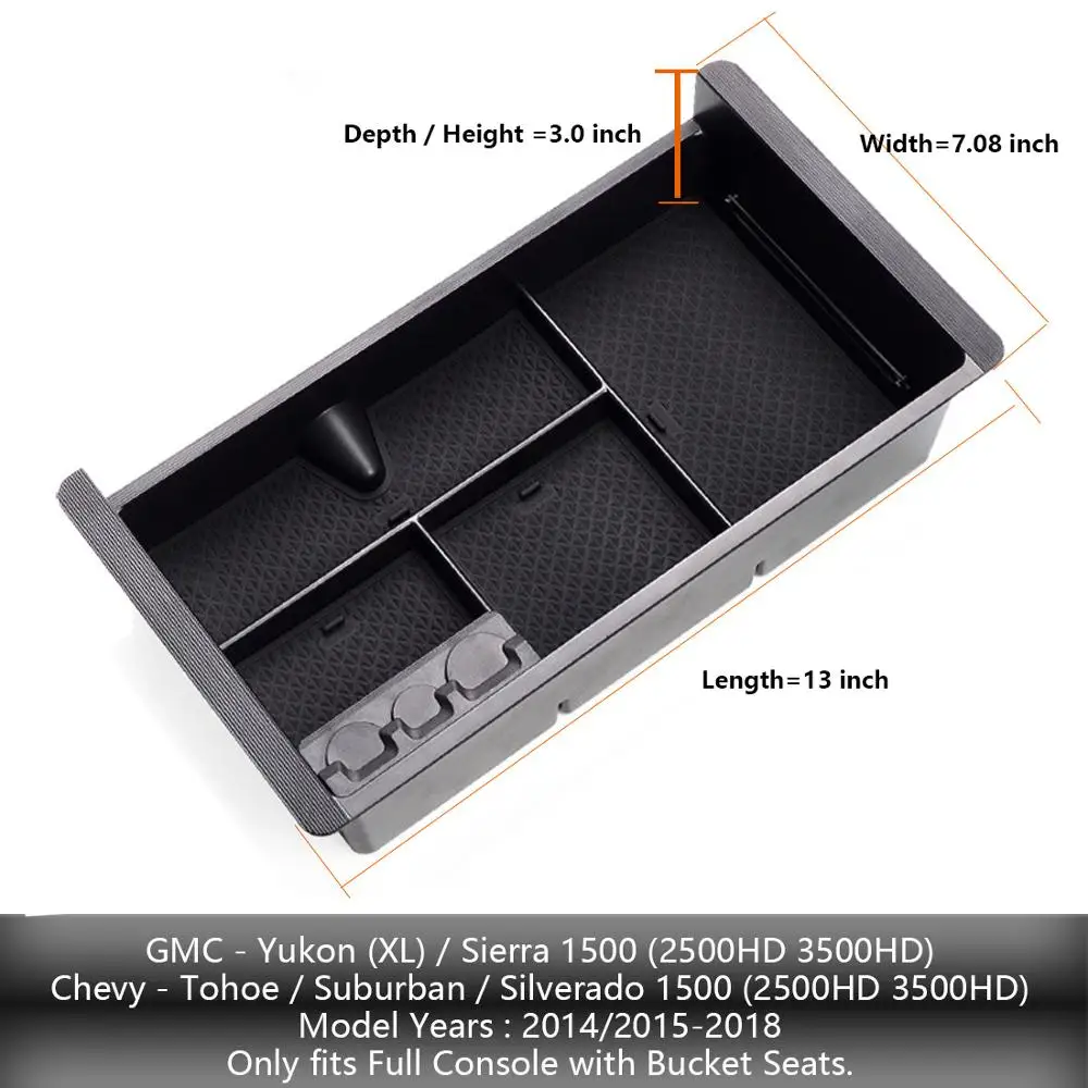 Подлокотник коробка для хранения- Chevy/Chevrolet Tahoe Suburban Silverado GMC Sierra yukon, органайзером и лоток подсветки перчаточного ящика мусорное ведро - Название цвета: GZGMC
