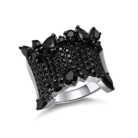 gz zongfa new arrival party natural black spinel fashion jewelry 925 sterling silver ring