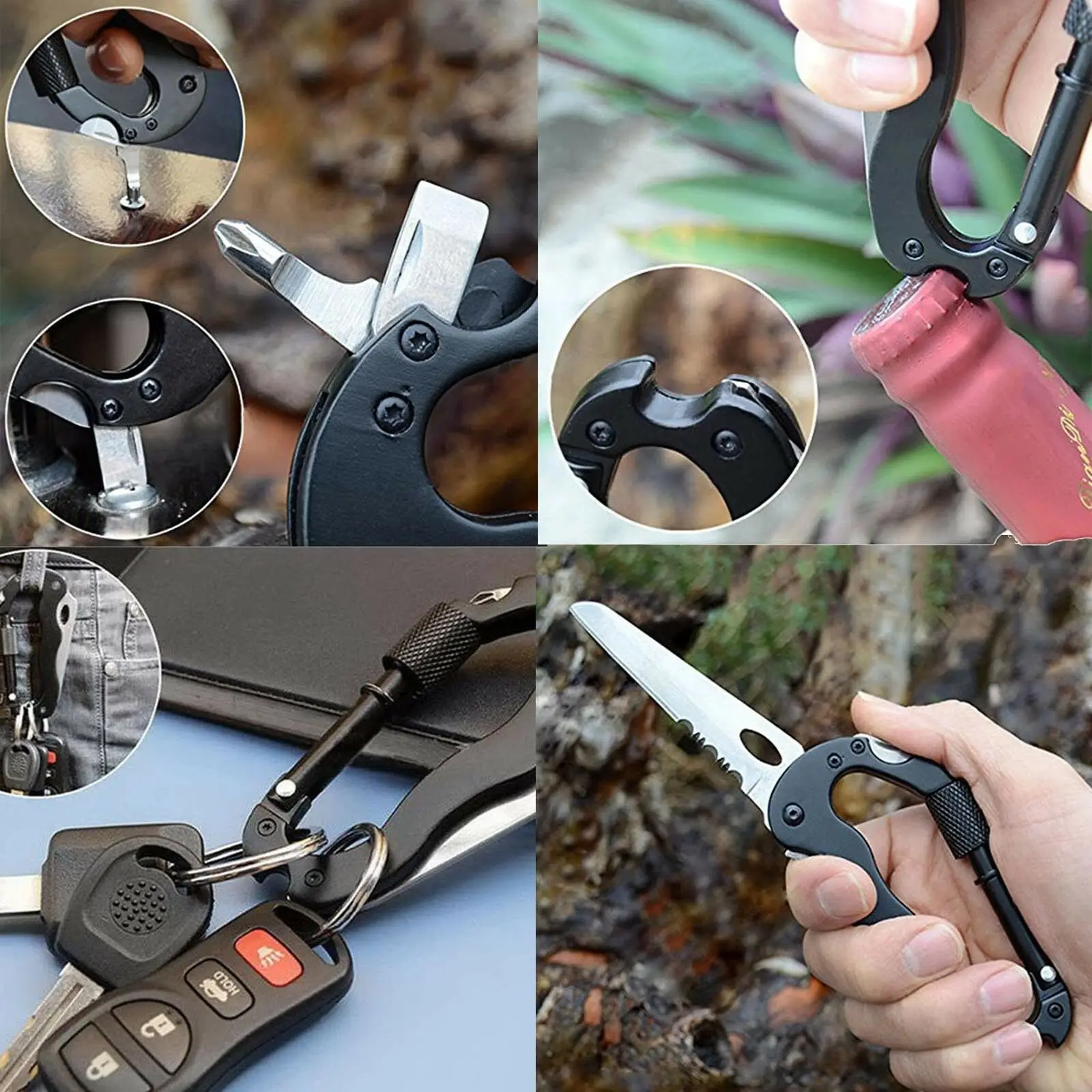 

5 in 1 Multi-functional Knife Updated Carabiner Keychain Camping Survival Gear