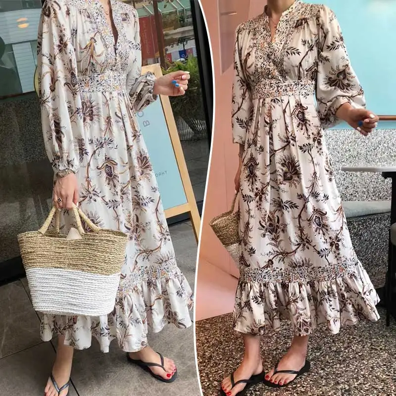 Богемный Вдохновленный Tali нагрудник спереди длинное платье цветочный принт