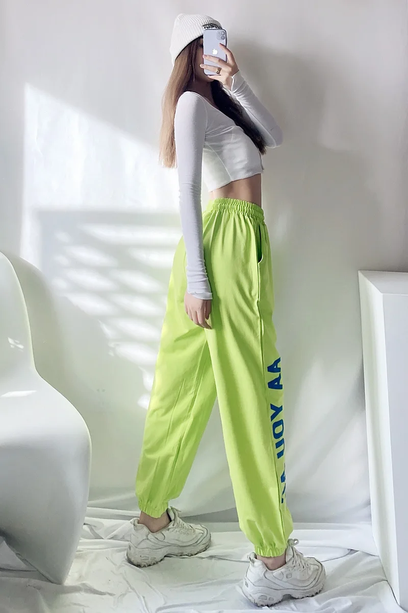 

Jane Deiune 2021New Style Casual Sweatpants Women's Harem Pants Loose Thin Green Jogger Sports High Waist Harajuku Trousers