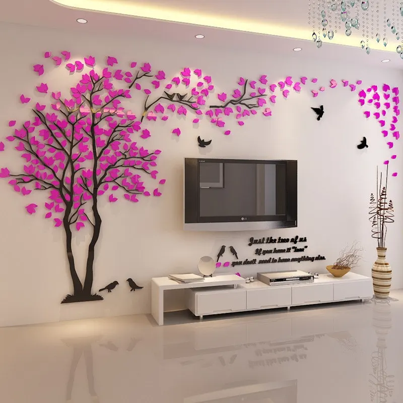 Rose red LEFT Большой размер, дерево, акриловая декоративная 3d наклейка на стену, сделай сам, художественный ТВ фон, настенный плакат, домашний декор, спальня, гостиная, наклейка на стену s - Цвет: Rose red LEFT