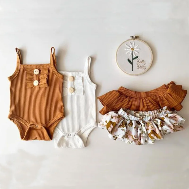 

Newborn Baby Clothes Girls Bodysuit Skirt Sets Summer New Korean Style Pure Cotton Thin Vest Jumpsuit Set 0-24m Babies Clothing