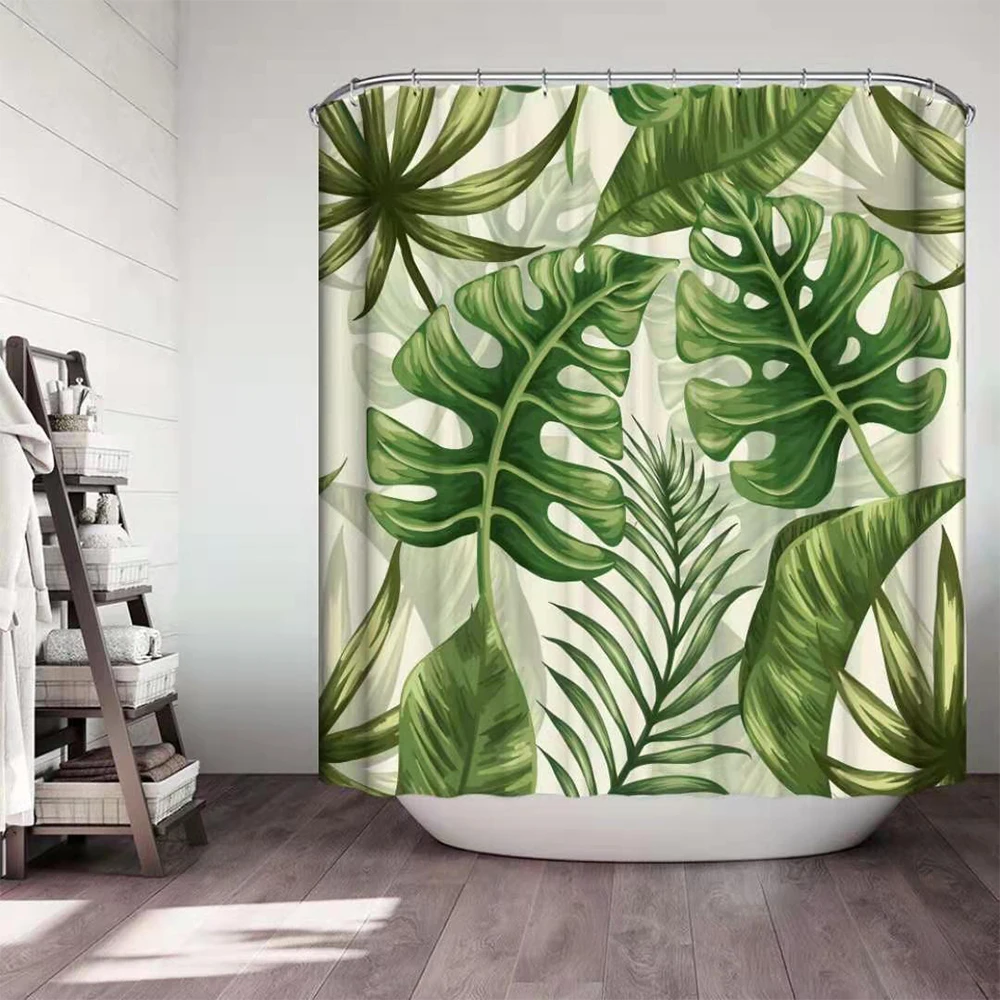 tropical plants floral shower curtains beige green palm leaves flowers nordic decor bathroom polyester fabric bath curtain sets free global shipping