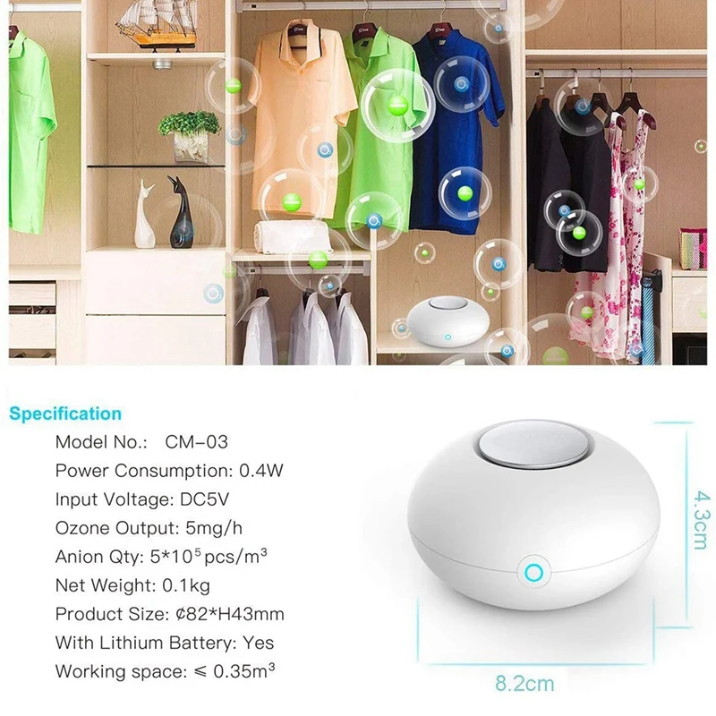 Генератор озона дезодорант очиститель воздуха USB Перезаряжаемый для