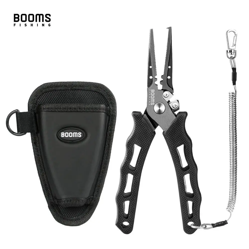 Booms Fishing F07 Stainless Steel Fish Fishing Plier Scissor fishing crimping pliers with Lanyard and Sheath