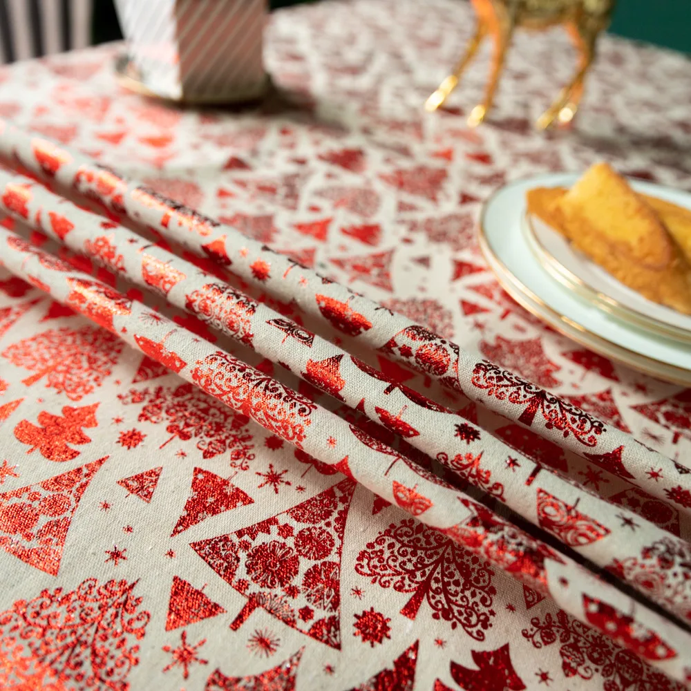 Europe style Linen Cotton Tablecloth Red Christmas Tree Family party Decoration table cloth White Tassel Hem Wedding Table cover | Дом и сад