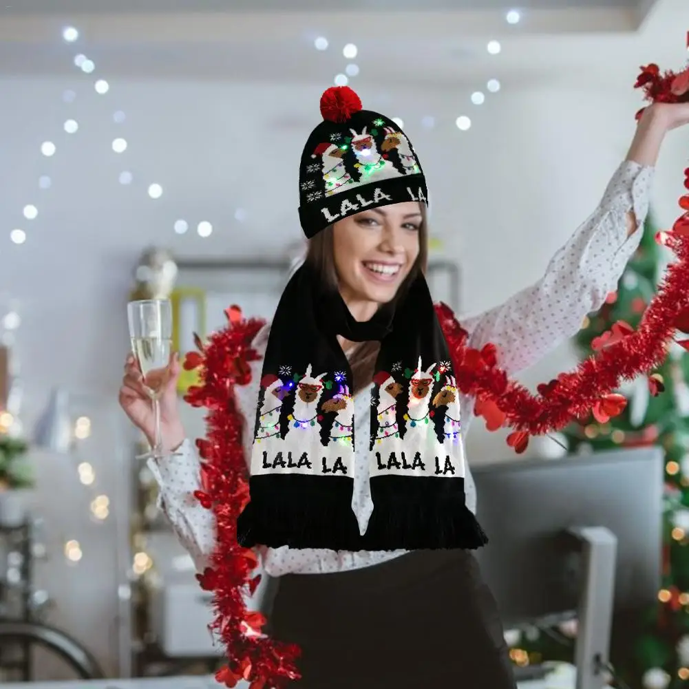 

LED Christmas Beanie Knitted Sweater Warm Print Christmas Hat Beanie Light Up Hat For Children Kids Adult Cap Party Caps Gifts