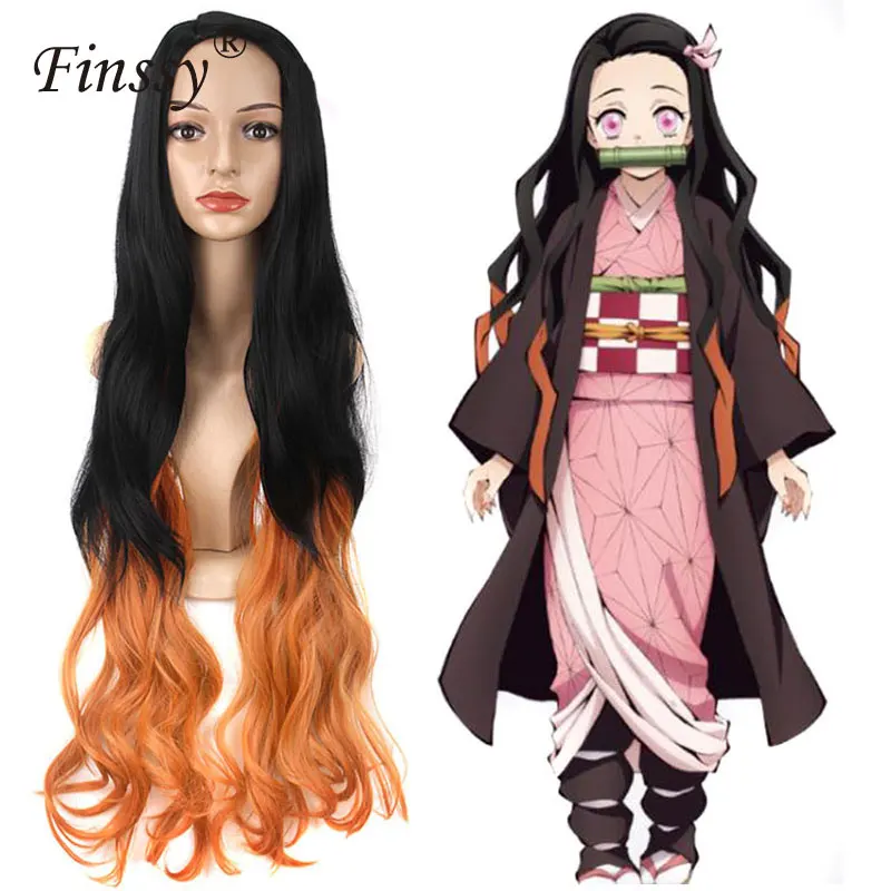 

Demon Slayer Kimetsu no Yaiba Kamado Nezuko Tanjirou Cosplay Costume Kimono wig earrings Headwear new year cosplay party Dress