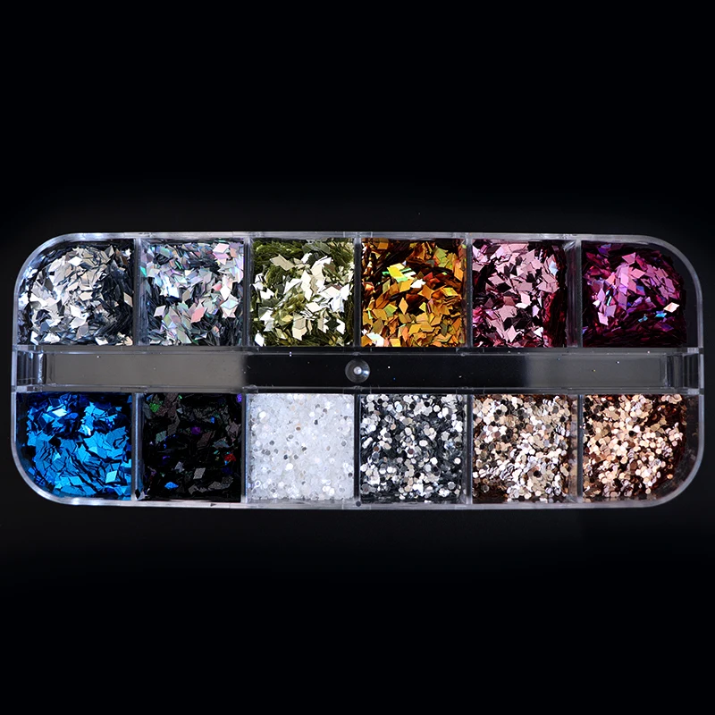

12 Grids Holographic Diamond Rhombus Sequins For Nail Design Nail Art Glitter Flakes Gel Polish Manicure Decoration Accessories