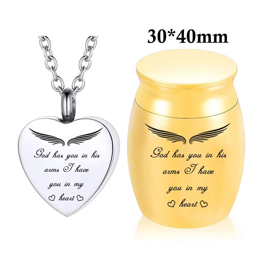 

God has You in his arms with Angel Wings Cremation Jewelry for Ashes Human Keepsake Urns Casket Mini Memorials Ash Urn Necklace