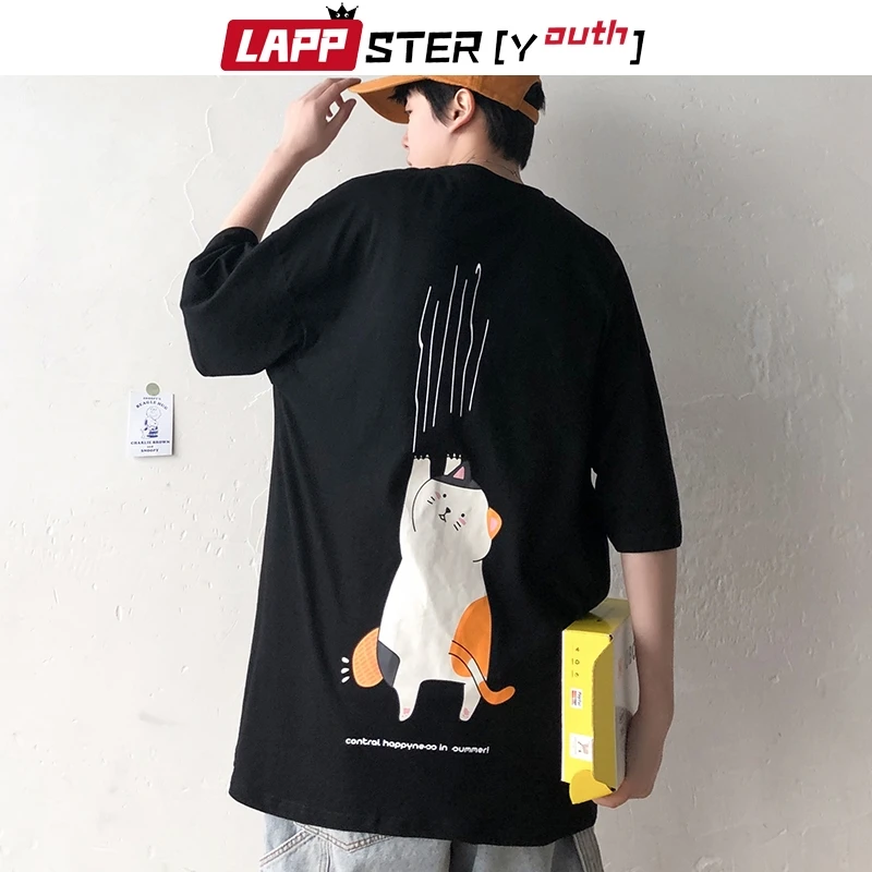 LAPPSTER Мужская негабаритная Японская уличная одежда футболки с отверстиями 2019