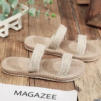 2022 summer new style grass makes fashionable contracted flat bottom shoe outside wear beach recreational cool slipper slippers