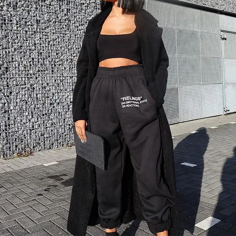 

High Waist Letter Print Solid Sweatpants Women Elastic Long Casual Harem Trousers Girl 2021 Fashion Spring Autumn Female Pants