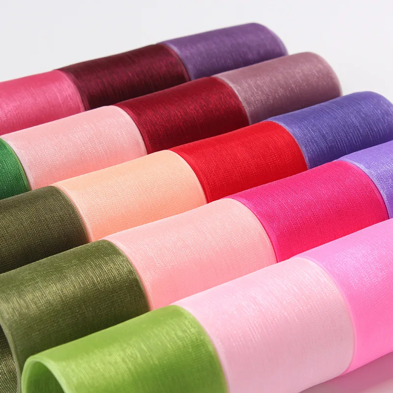 200 ярдов/рулон шифоновая Прозрачная Шелковая лента из органзы сатиновая