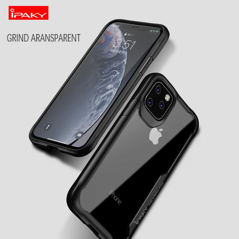 

IPAKY Shockproof Armor Case For iPhone 11 Pro Max 2019 Transparent Case Cover For 2019 iPhone 5.8 6.1 6.5 Luxury Silicone Cases