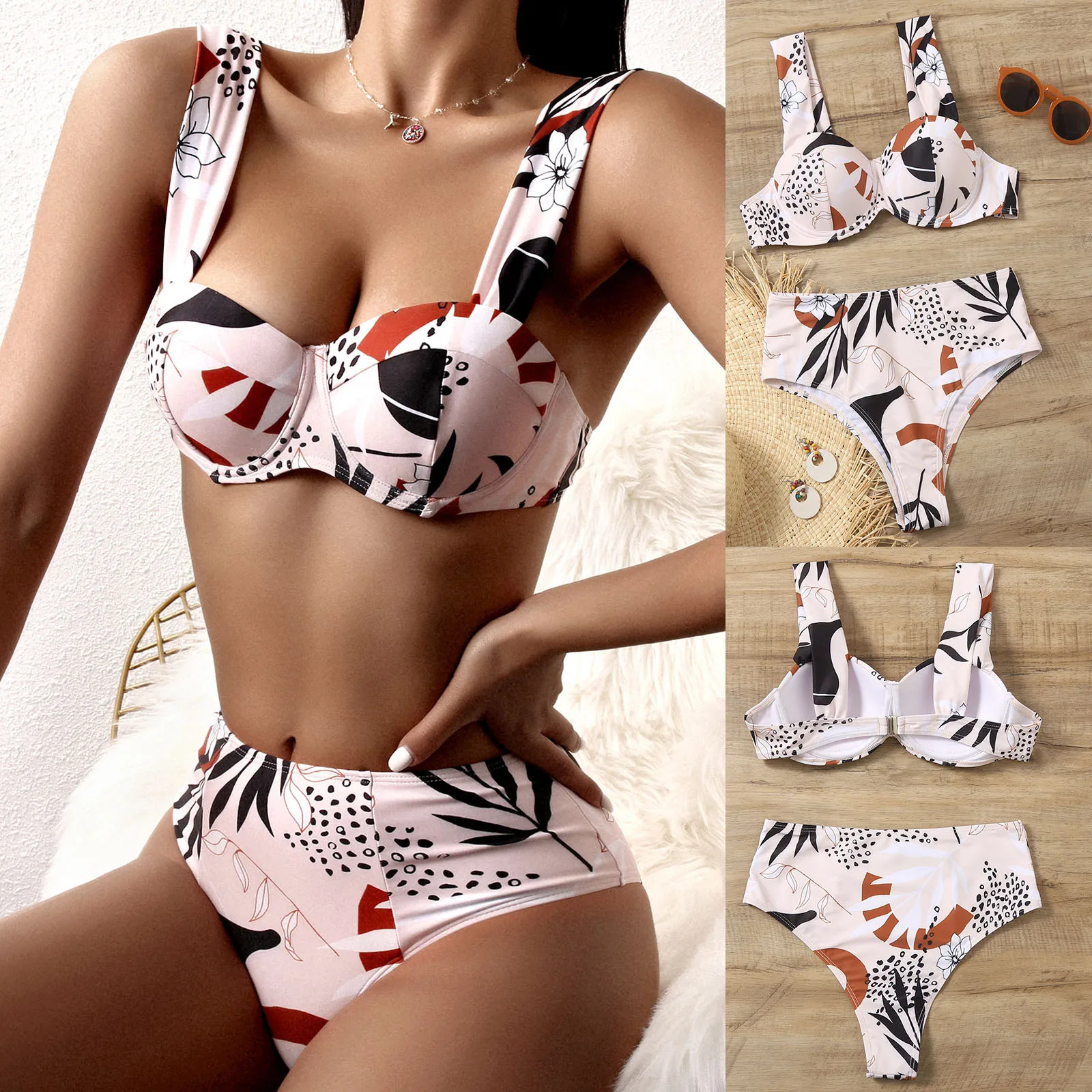 

Sagace summer women's new fashion bra sexy split print backless Bikini Swimsuit slim Resort Spa swimsuit bikinis 2021 mujer