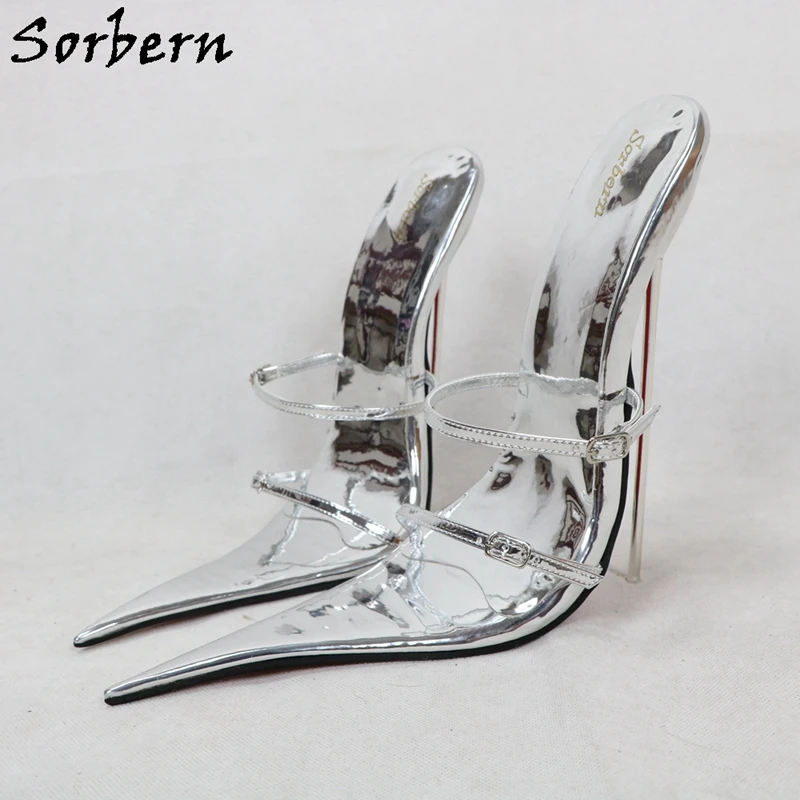 Sorbern серебро на низком ходу Красные слипоны Женские сандалии высоком каблуке На