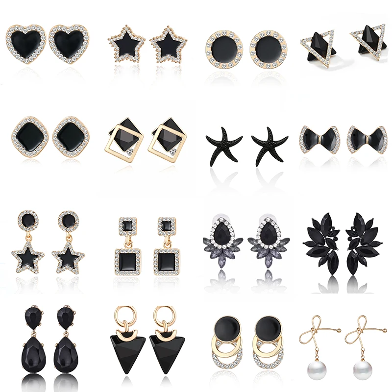 Изысканные маленькие серьги гвоздики в виде черной звезды для женщин 2019 золотые
