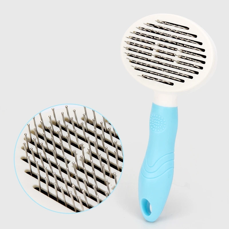 Blue-Thick needle Расческа для домашних животных, самоочищающаяся щетка, профессиональная щетка для ухода за собаками и кошками, быстрая Чистка, короткие и средние аксессуары для удаления волос - Цвет: Blue-Thick needle