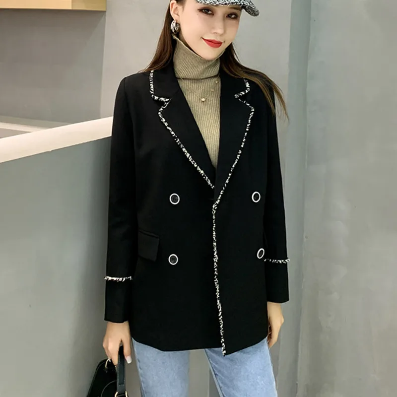 

Vintage Black Double Breasted Loose Women Fashion Blazer Casual Female Solid Suit Outwear High Quality Winter Autumn Coat Tops