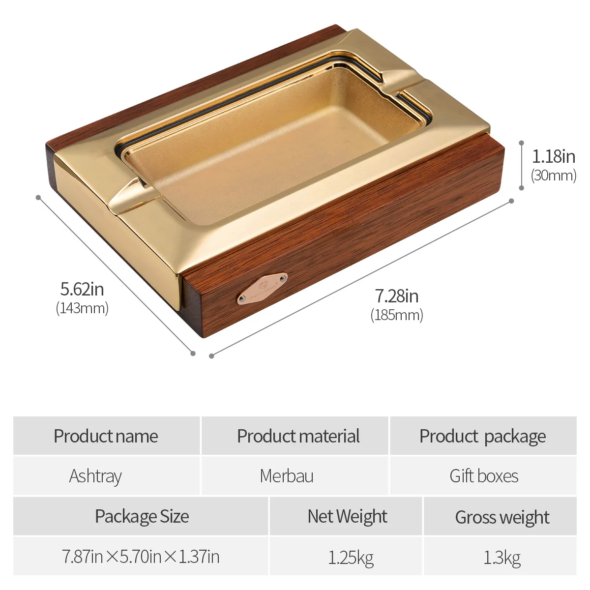 High-end Atmosphere Fashion Design Luxury Titanium Smoke Slot Removable Smoke Support Brown Solid Wood Cigar Ashtray AT-120 enlarge