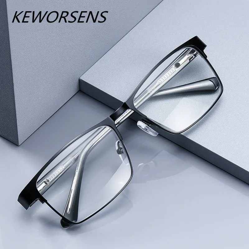 

Anti Blue Light Blocking Reading Glasses Men Stainless Steel Optical lenses Retro Business Hyperopia Prescription Eyeglasses