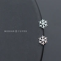 modian romantic snowflake clear cz lady stud earrings for women 925 sterling silver tiny earrings for girl gfits original design