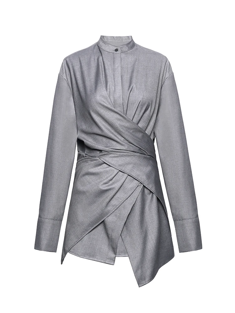

SuperAen New Design Fashion Solid Stand Full Irregular Top Women Shirts