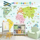 Индивидуальный мультяшный фон для детской комнаты, Карта мира, светло-зеленый фон, Настенные обои для детской комнаты, современные 3D настенные бумаги, домашний декор