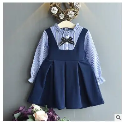 Популярное стильное платье в Корейском стиле для девочек новое полоску с