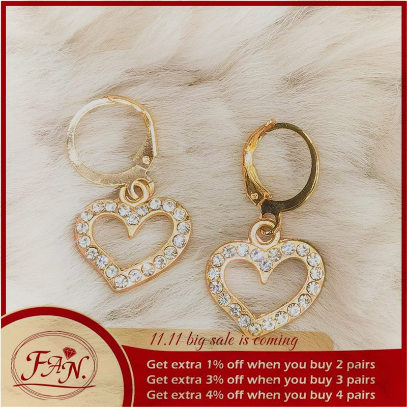 

2021 New Fashion Simple Jewelry Charm Lovely Girl Women Golden Color with Crystal Heart Frame Light Nice Gift Hoop Drop Earrings