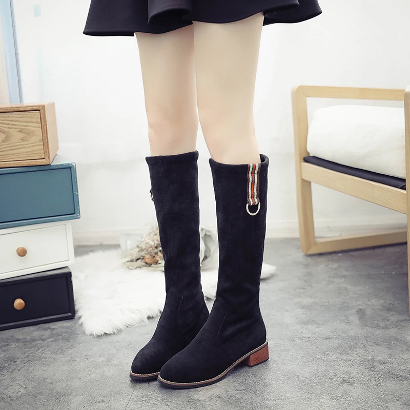 Высокие сапоги до колена в полоску британском стиле женские высокие для колледжа