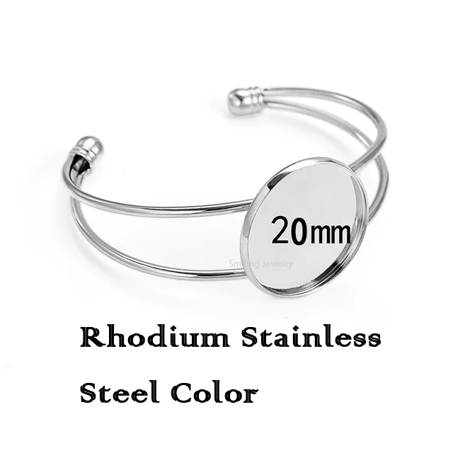 20mm Rhodium 1 5 шт. 20 мм 25 мм 1 ''ободок круглый базовый стеклянный браслет из кабошона настройки регулируемый браслет на запястье заготовки для DIY ювелирных изделий - Окраска металла: 20mm Rhodium 1