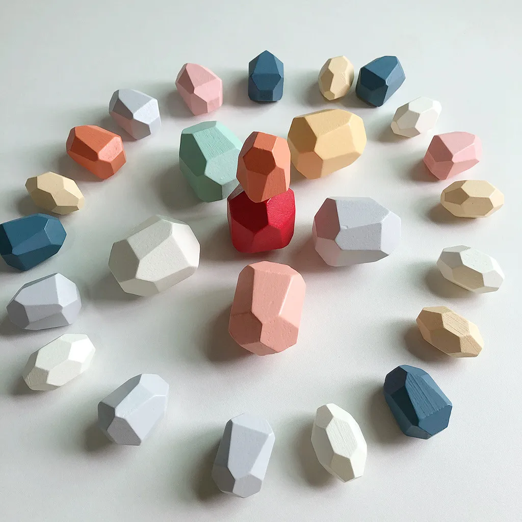 

21 pcs Wooden Stone for kids Building Block Creative toy Stacking Game Rainbow Toy Children's Wooden Colored Stone Nordic Style