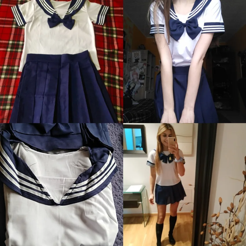 

2020 Women Japanese Style Student Girl School Uniform Sailor Shirt+pleated Skirt Set Knitted Woman Cosplay Costumes Sexy JK Suit