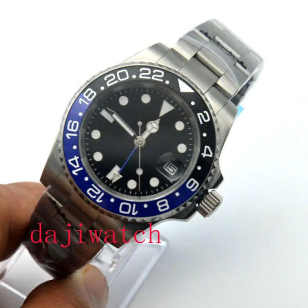 Мужские механические Автоматические часы 40 мм с черным циферблатом и синим